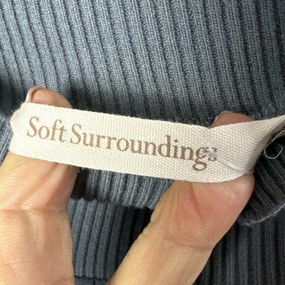 Soft‎ Surroundings Gray Sheer Overlay Knit Trim Long Sleeve Top Size Large - Picture 8 of 13